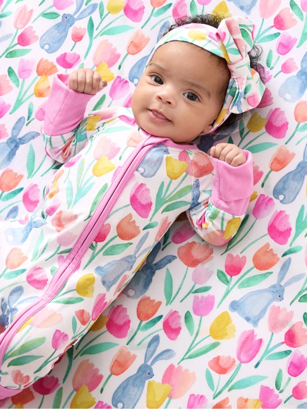Little Sleepies Pink Floral & Bunny Print Footie
